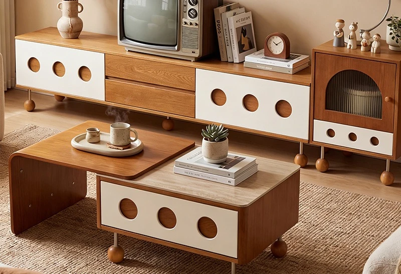 

French retro solid wood coffee table living room household small apartment medium and ancient style high sense