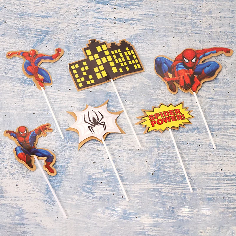 Marvel Spiderman Cake Flag Kids Birthday Decoration Flags Cartoon Anime Figure Disney Spider Man Party Accessorie Supplies Decor