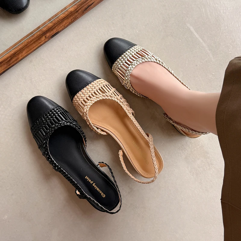 

Fashion Women Sandals Summer Elegent Hollow Out Flats Shoes slingback Pumps Genuine Leather Cut Out Office Party Dress Size34-42