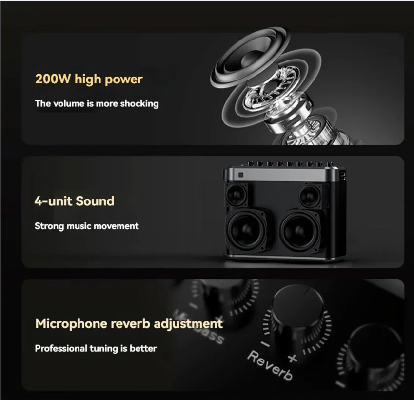 200W High-Power Bluetooth Speaker Home Karaoke Wireless TWS Subwoofer Outdoor Protable Sound Box Live Broadcast Sound Boombox