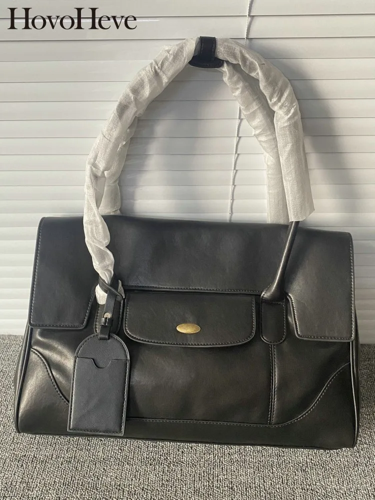 Concise Fashion Genuine Leather Female Flap Bags Large Capacity Ladies Handbag Solid Color Cowhide Single Shoulder Tote Bag