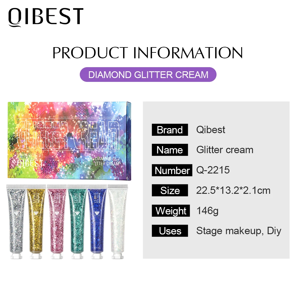 QIBEST Eye Glitter Nail Hair Face Body Glitter Gel Art Flash Heart Loose Sequin Cream Festival Glitter Decoration Party Festival