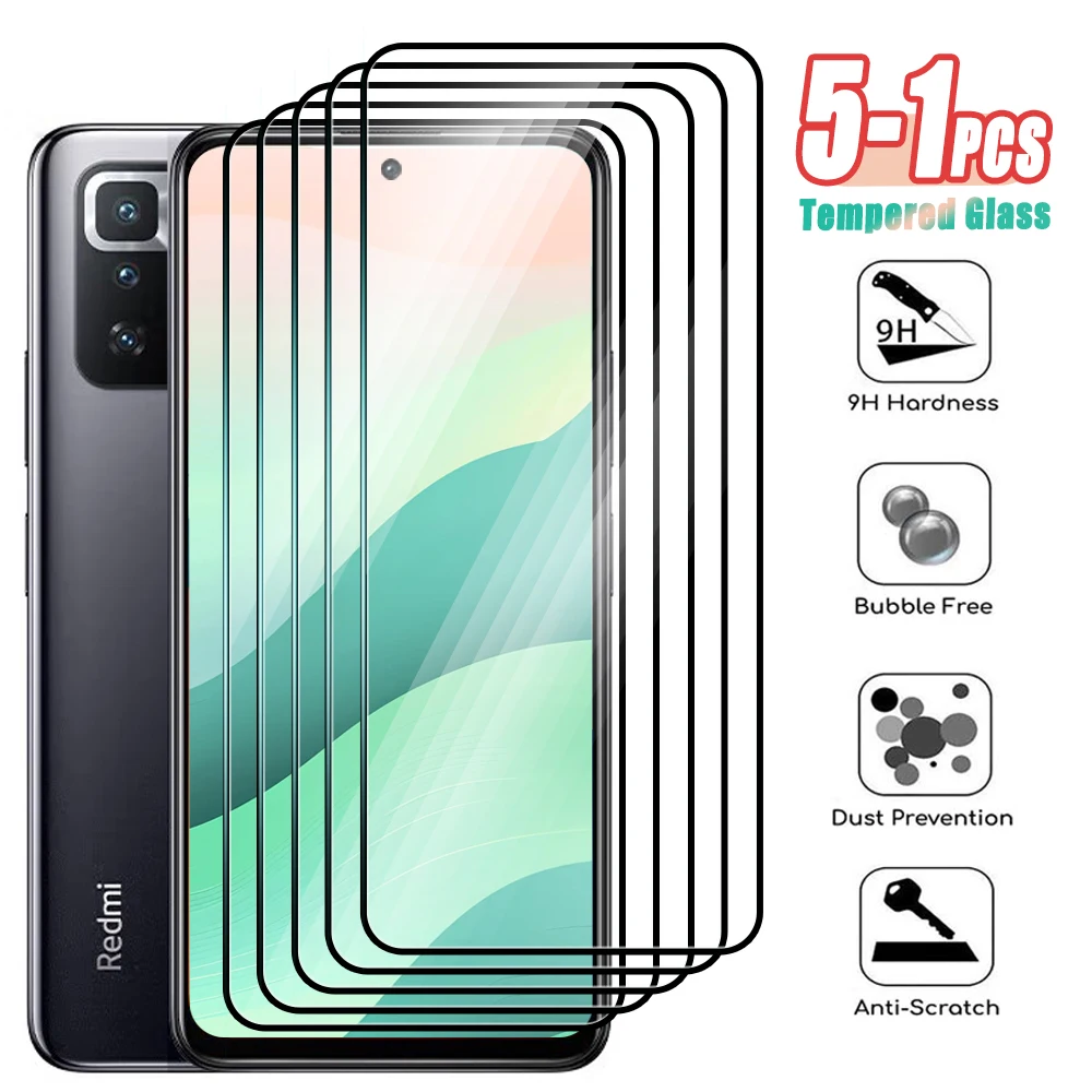 5-1Pcs Tempered Glass for Xiaomi Redmi Note 10 9 8 7 4 Pro 4G 5G Screen Protector Film on Redmi Note 10T 9T 8T 10s 9s 4x