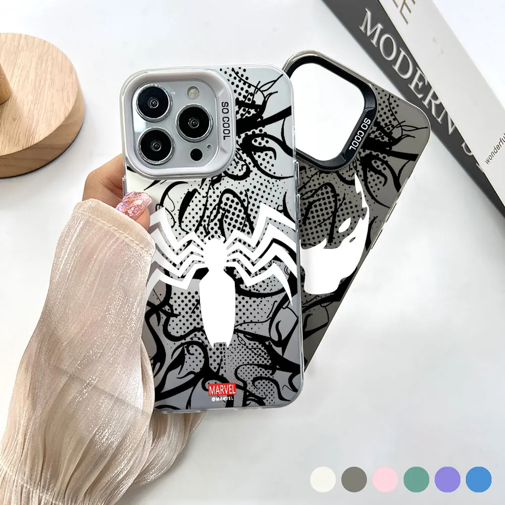 

Marvel Spider-Man Venom Web Eyes Phone Case For Apple iPhone 14 15 16 13 12 11 Pro 7 8 Plus X XR XS Max Laser Matte Cover