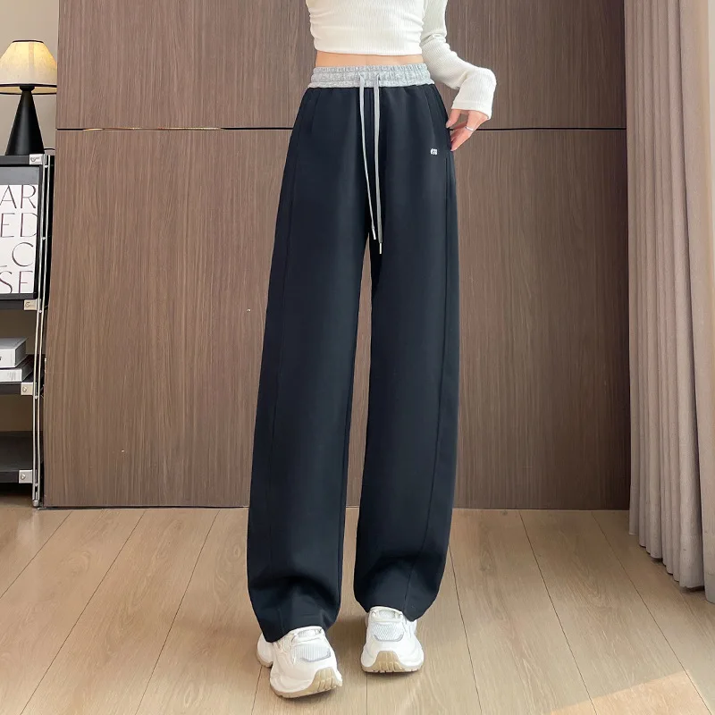 

Широкие брюки с высокой талией, прямого кроя, повседневные, женские, свободные, комфортные, на шнурке, для осени и весны, модные