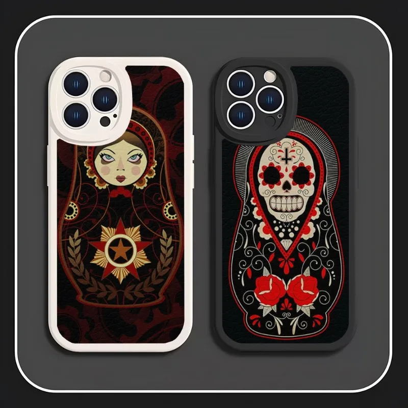 Russian Dolls Matryoshka Phone Case Lambskin For Iphone 14 Pro Max 11 13 12 Mini X Xr Xs 8 6 7 Puls Se Luxury Mobile Cover