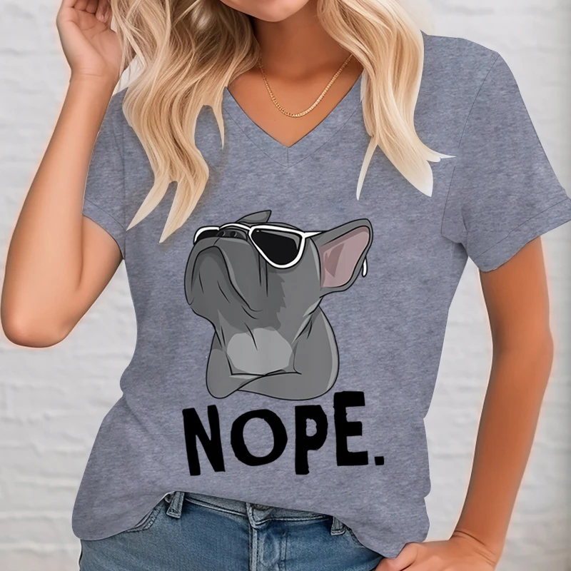 Fashion Funny French Bulldog Graphic T Shirts Women Nope Funny Printed T-shirt French Bulldog Lover Gifts Short Sleeve T-shirts