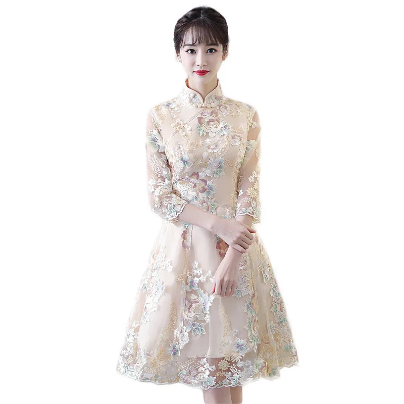 Vintage Chinese Style Wedding Dress Retro Toast Clothing Mini Gown Marriage Cheongsam Qipao Party Evening Dress Vestidos Clothes
