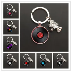 Classic Vinyl Record Keychain Retro Music LP DJ Audio Disc Double-sided Pendant Rock Band Romance Mcr Keychain Ring Jeweler