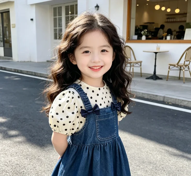 Girls' Dress Summer 2026 New Children's Cowboy Strap Skirt Stylish Set Strap Fashion and Cute Kids Dress