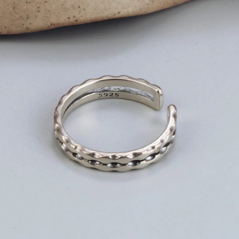 Really S925 sterling silver simple double ring female retro bright spot small people trend fashion eaten finger ring