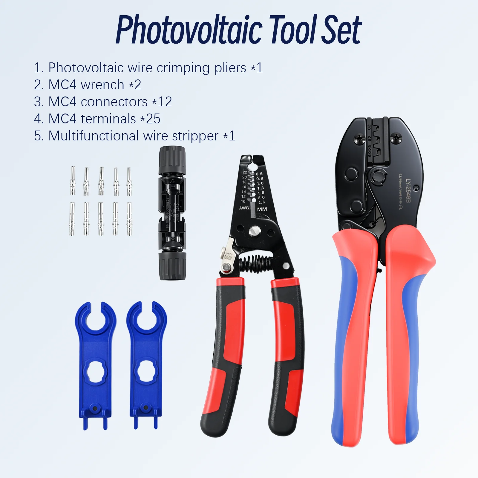 

1 Set, Solar Crimping Tool Kit, Includes 6 Pairs of Solar Connectors + 2 Wrenches + 1 Ly-2546B Crimping Tool + 1 Portable Bag for 2.5/4/6mm² Solar Panel Pv Cables, Solar Photovoltaic System