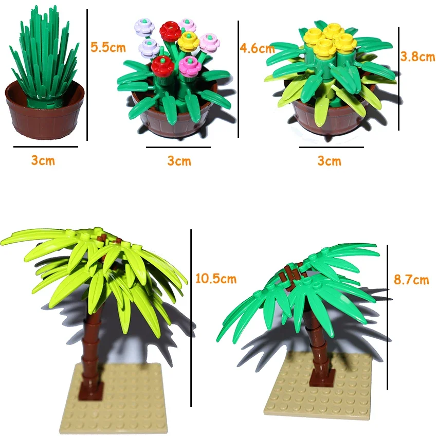 MOC City Street Piante in vaso Albero Stelo Erba Vaso di fiori Casa Accessori da giardino Parti fai da te Mattoni 6064 30176 3741 30239 4727