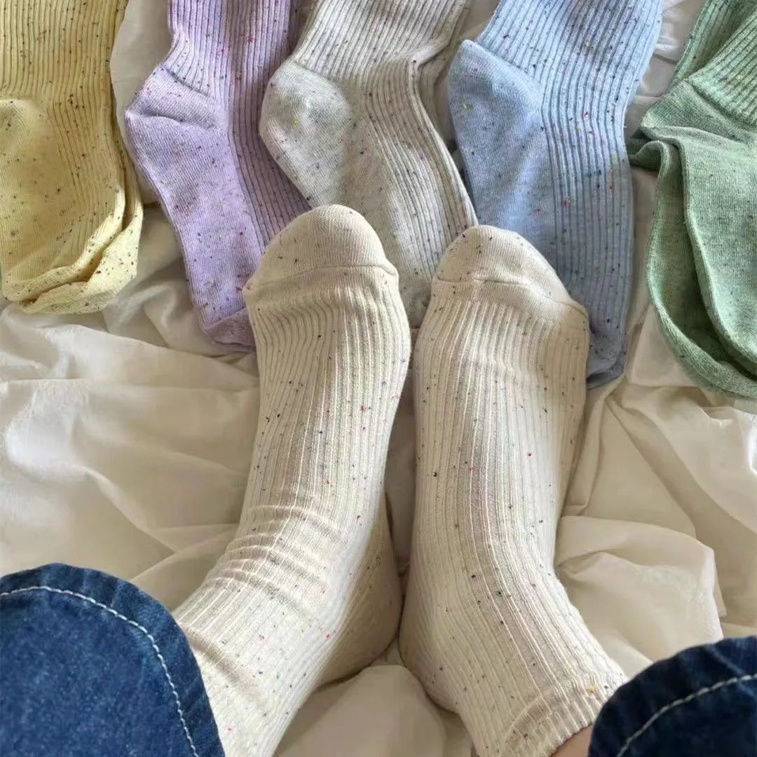 6 Pairs of Mixed Gentle Cream Casual Striped Mid Calf Socks