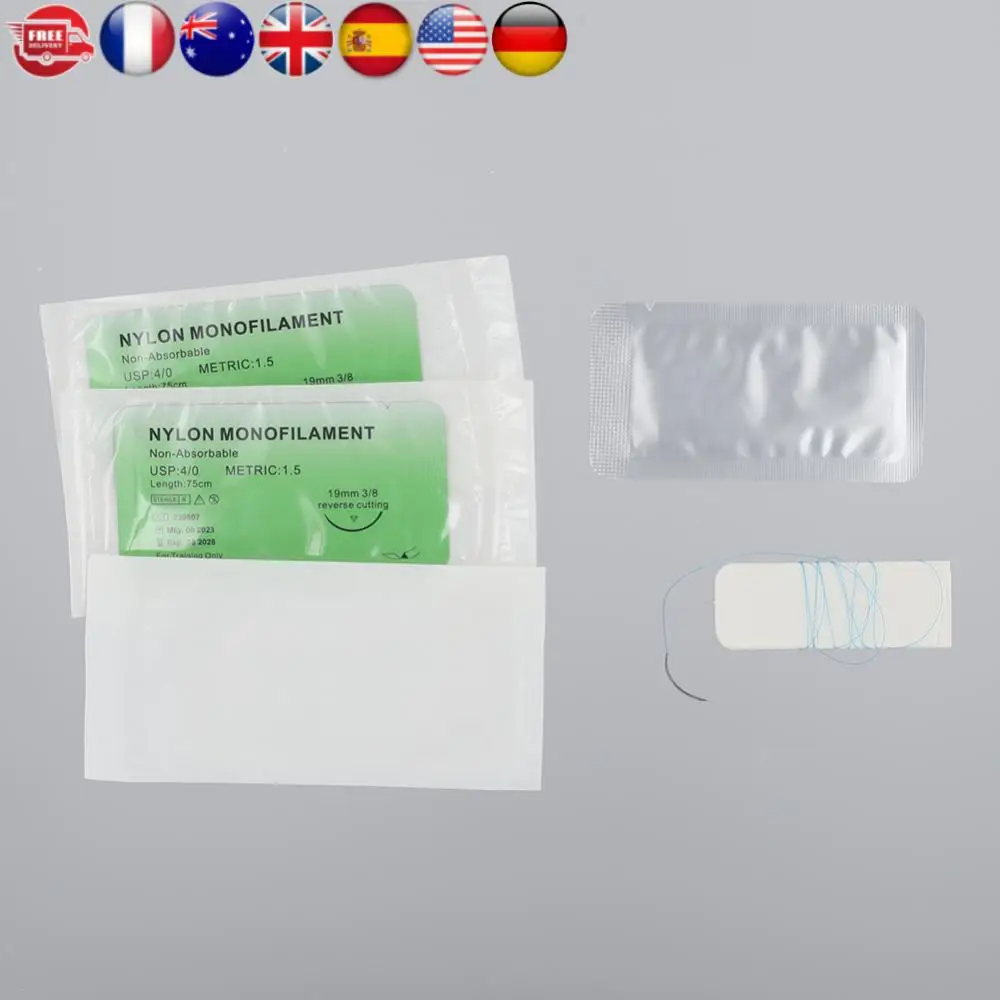 4/0 مجموعة أدوات خياطة الممارسة البيطرية النايلون الحرير الجراح إبرة غرز غير مصابة لتعليم طلاب الطب #1