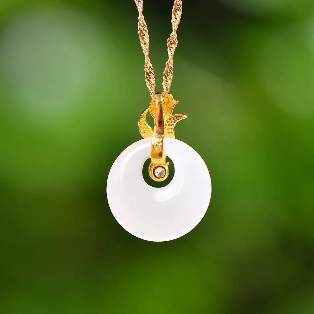 

S925 Silver and Hetian Jade White Enamel Pendant with Zircon