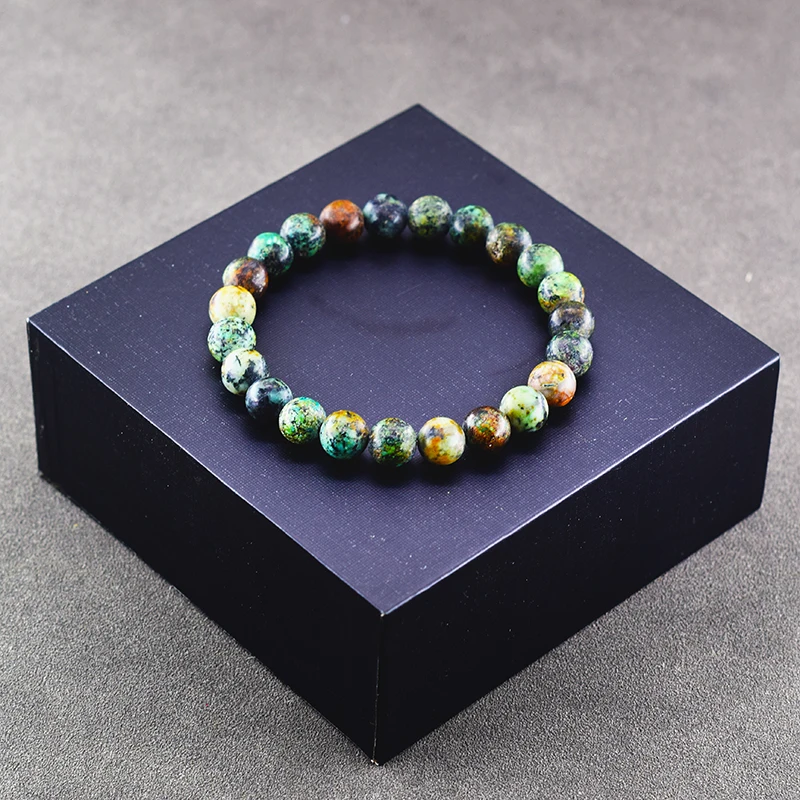 Handmade Real Natural Stone African Stone Beads Bracelet Men Yoga Mala Jewelry Green Moss Agates Beaded Bracelet Gift Wholesale