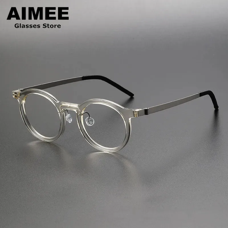 Brand Design Titanium Retro Round Acetate Glasses Frame Men Women Screwless Ultralight Eyeglasses Korean Spectacles Frames 1846