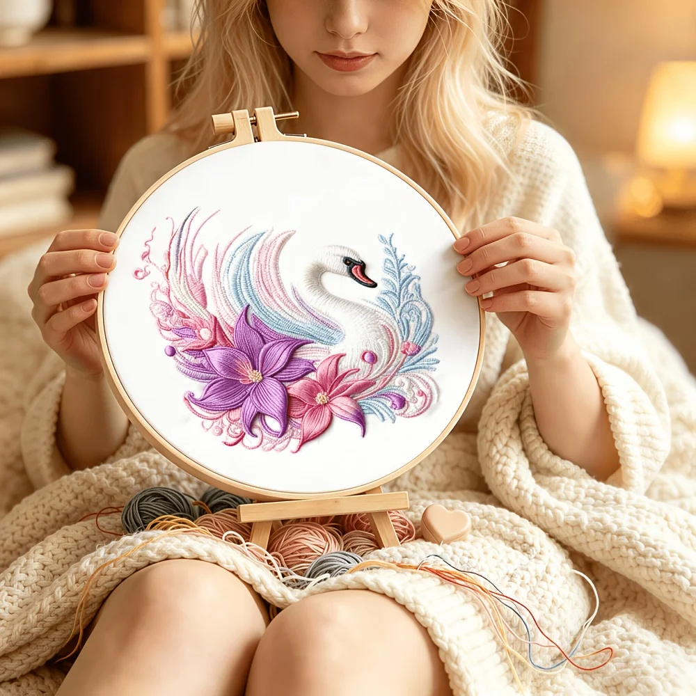 Beginner Friendly DIY Embroidery Kit Preprinted Fabric Embroidery Hoop Thread Needles Handcraft Project Festival Gift