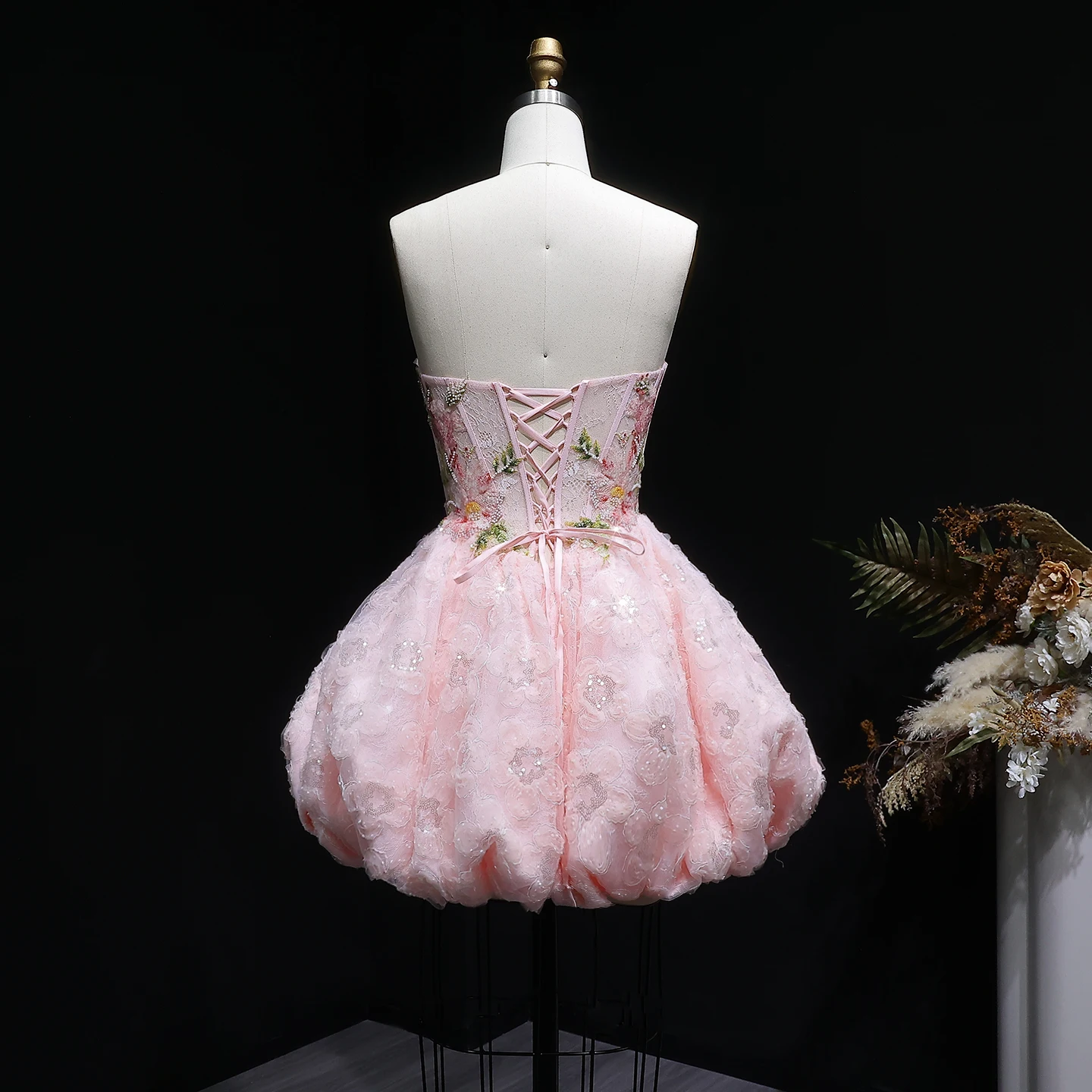 Sharon Said Rosa Sweetheart Homecoming-Kleid mit 3D-Blumenkorsett, Bubble Dubai Sexy Kurzes Cocktail-Abschlussballkleid RM136 Maßanfertigung – Detail 11