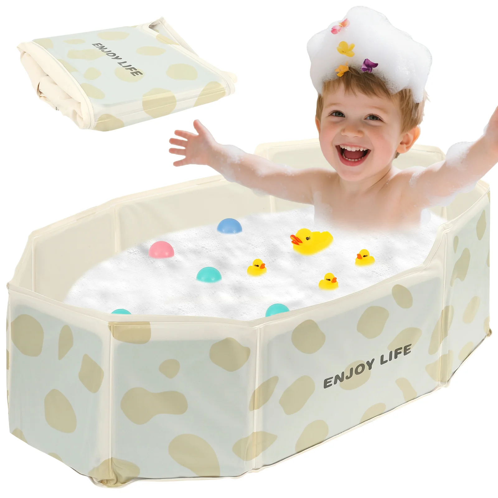 

Foldable Baby Bathtub PVC Reinforced Thickened Kids' Bathtub with Drain Valve Pet Bathing Foldable Bathtub Garden Paddling Pool