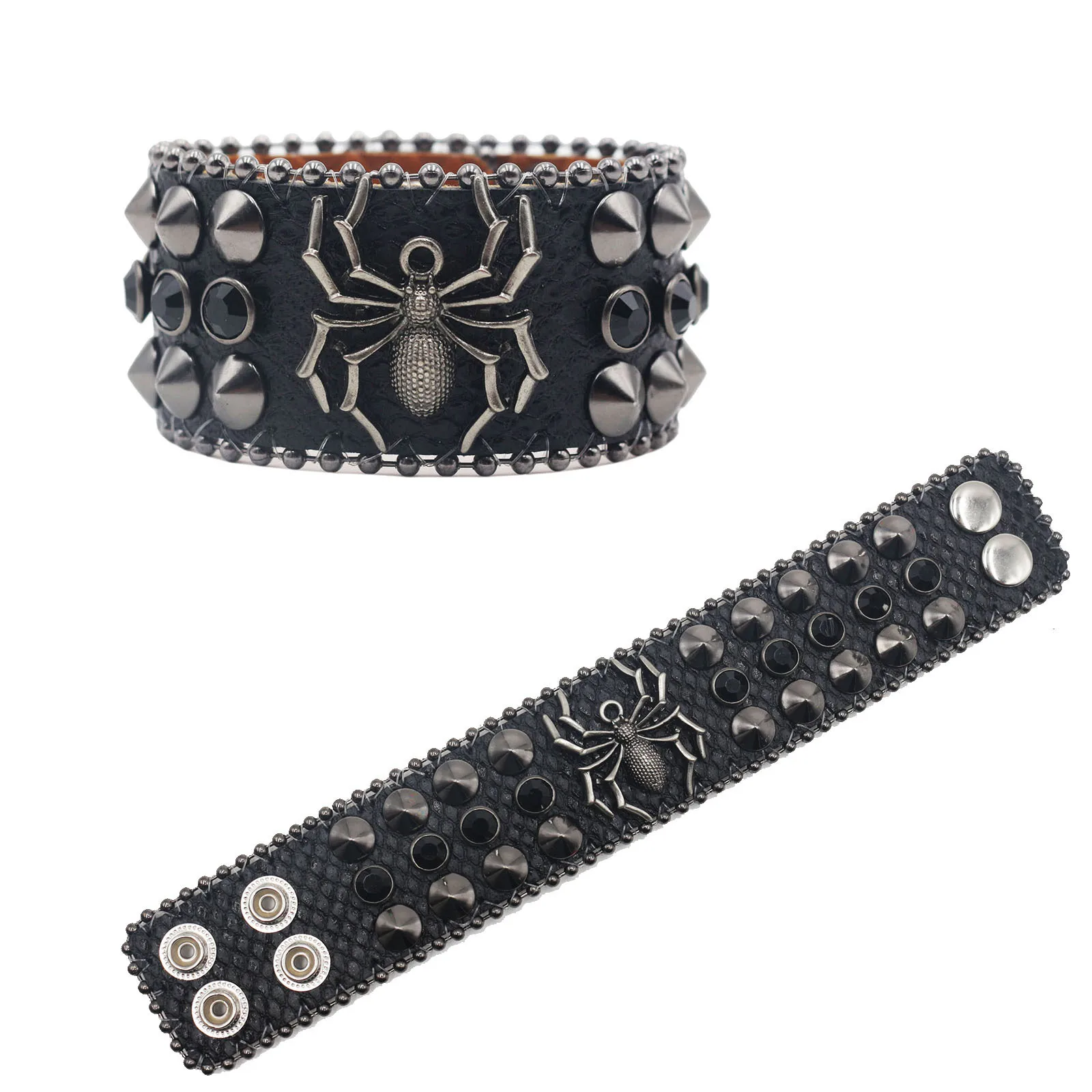 Europe and America Artificial Leather Invisible Inlaid Black Zircon Rivet Spider Bracelet UNISEX Punk Bracelet