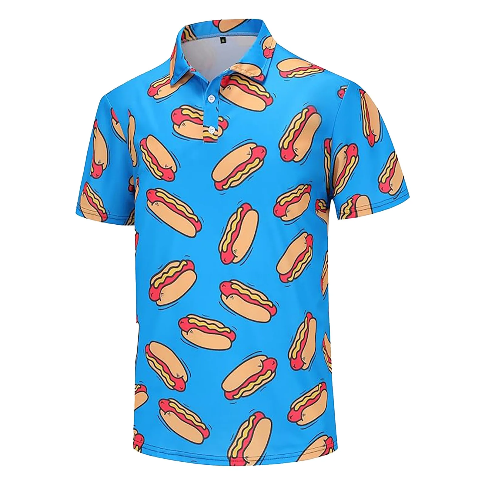 Funny Hot Dog Print Men Polo Shirts Short Sleeve Summer Golf Polo Bananas Dinosaurs Print Tennis Shirts Top Male Clothing