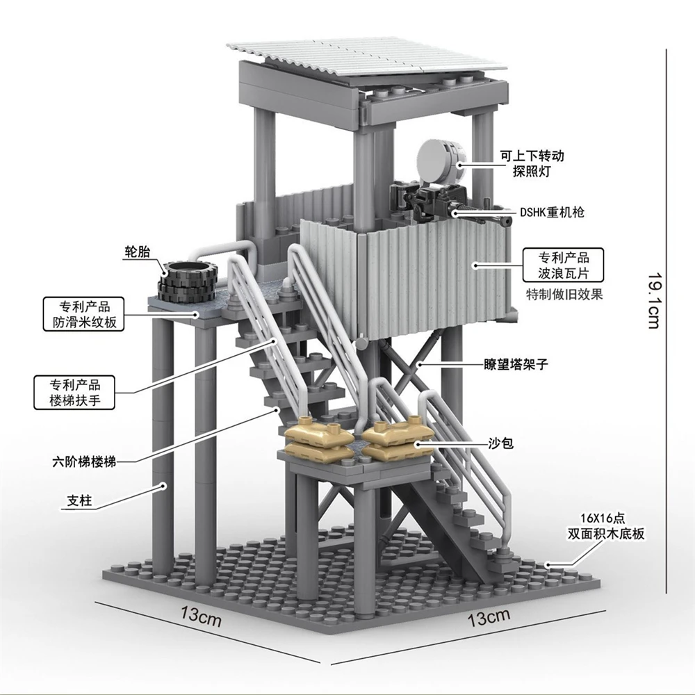 WW2 Military Army Soldiers World War 2 Observation Tower Sentry Scene Model MOC DIY ​Building Blocks Bricks Toys For Children