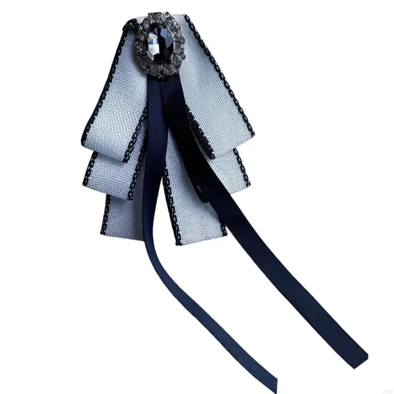 Stylish Ribbon Bowtie Brooch Pin With Rhinestones Detail Great For Dresses Jackets And Blouse Decorative Accessories Y166