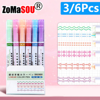 3/6Pcs Kawaii Flowers Line Shaped Highlighter Pens Roller Tip Curve Marker Pens Graffiti Pen Stationery School Office Gifts