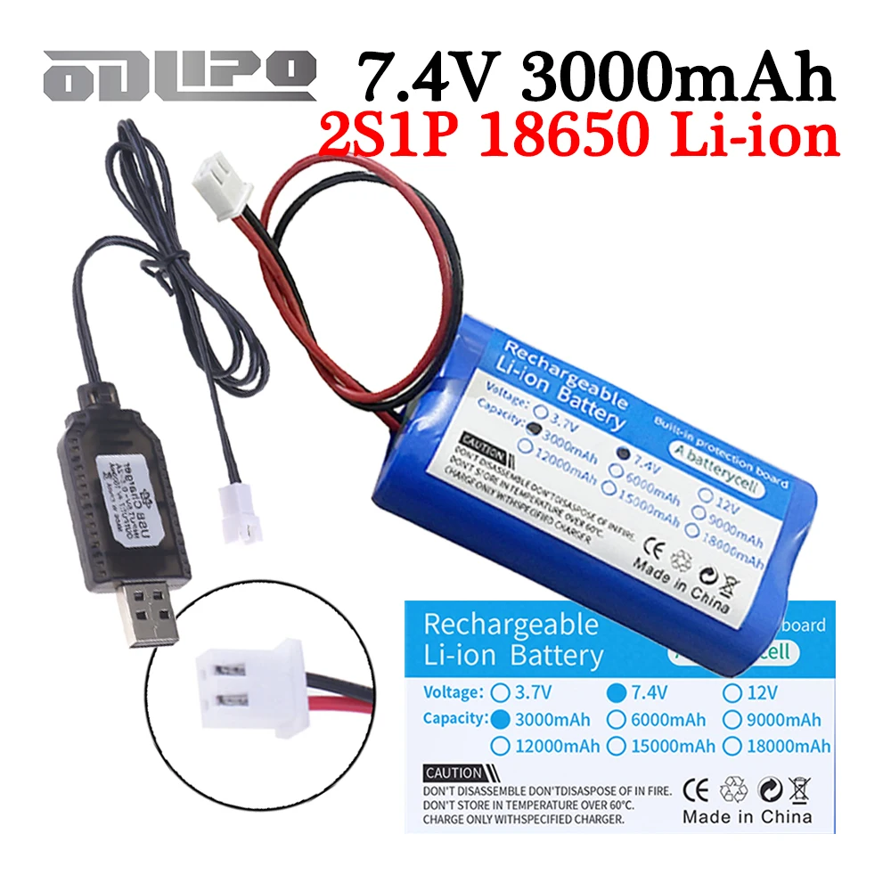 2026 NEW 3Ah 7.4V Rechargeable Lithium Battery Pack  18650 3000mAh For Megaphone Speaker Power Bank Small Player +XH2.54-2P Plug