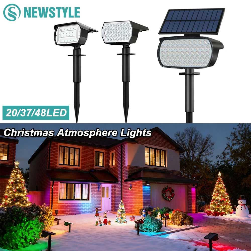 Faretti paesaggistici ad energia solare da 4 pezzi Cambia colore RGB 48/37LED Lampada da parete solare Decorazione impermeabile per il Natale del percorso