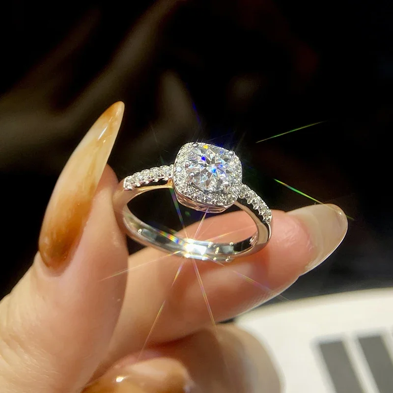 GRA Klassische 1 CT D Farbe Quadrat Echt Moissanit Diamant Verlobungsringe Für Frauen Echt 925 Sterling Silber Hochzeit Schmuck – Detail 2