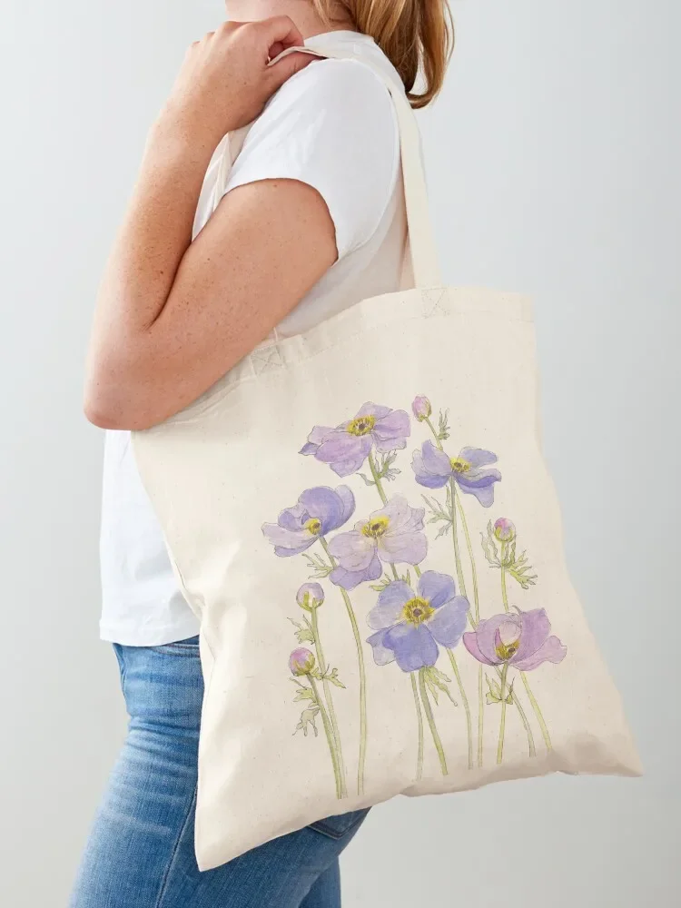 

Lilac Anemone Flowers Tote Bag Canvas stote bag Handbags women Shopping bags Customizable tote bag