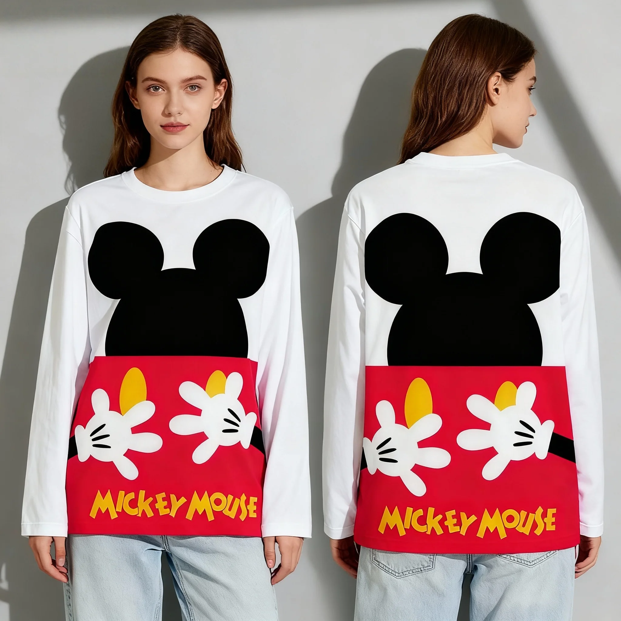 Autumn/Winter Disney Animation Series Mickey Stitch Long Sleeve T-shirt Street Oversized Women Adult Children Same Style