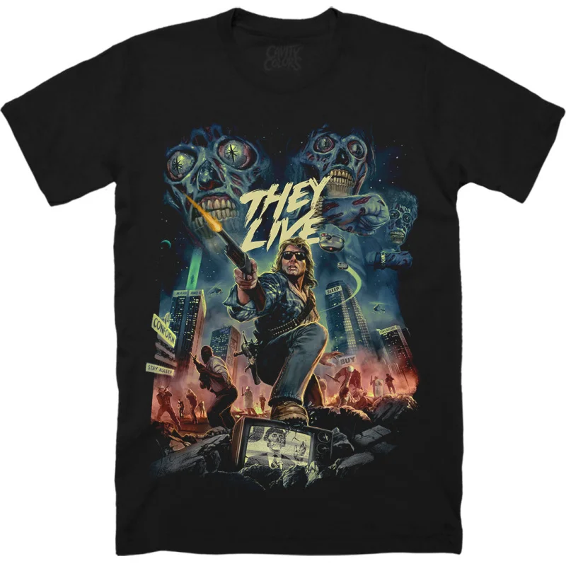 

John Carpenter's THEY LIVE at CAVITYCOLORS! Horror movie Scary halloween Gift t shirt Large size Tops Scifi Graphic clothes