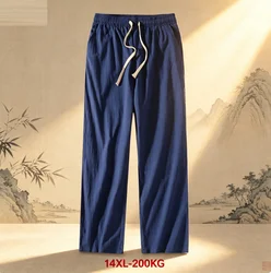 big size 12XL 14XL 180kg spring summer men home wear sleep pants cotton linen chinese style pants vintage Straight pants Stretch