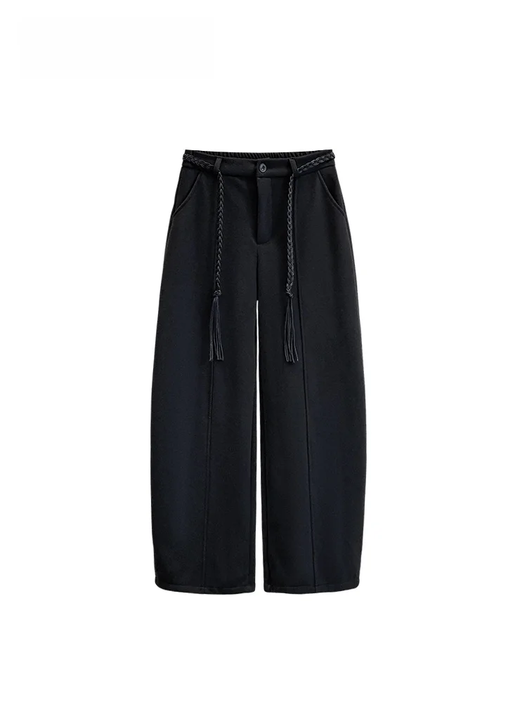 

High Waist Fce Lined Wide Leg Pants for Women Autumn New Sle plus Size Conceal Meat Slimming Design Korean Sle Trousers