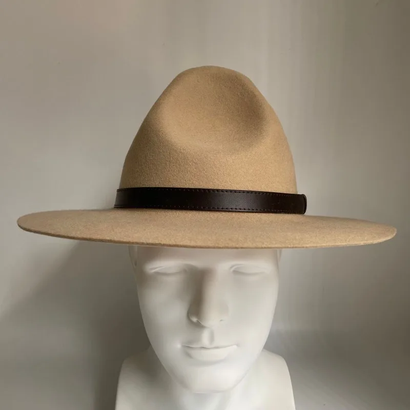 Premium 100%Wool Canadian Mountie Hat RCMP Drill Sergeant Military Campaign Costume Hats Hard Felt Cap Woolen Chapeau