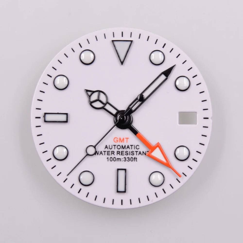 29mm White Sterile Dial Watch GMT Hands Fit NH34 NH34A Movement Watch parts Custom LOGO Luminous Watch Dial