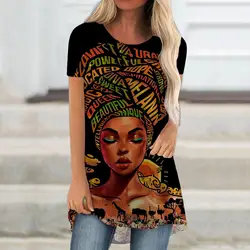 African Girls 3D Print Long T-Shirts Women's Fashion Streetwear Oversized Short Sleeve T Shirt Female Woman Tees Tops Clothing