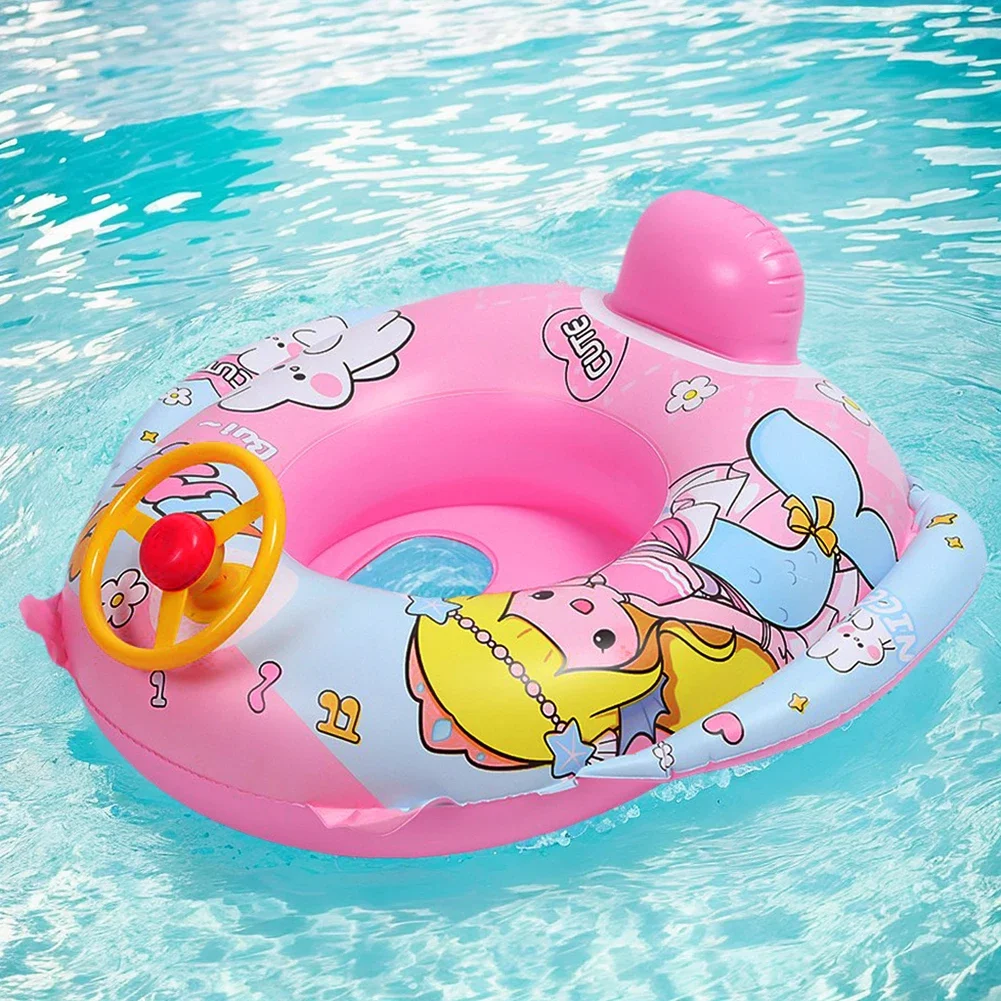 Inflatable Swimming Ring Swimming Pool Toys Baby Swimming Float with Steering Wheel Horn Baby Floats for Age 6-36 Months Toddler