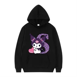 Black Kuromi Hoodie Letter Plus Size Cartoon Hoodie Anime Kawaii Tops Casual Clothing Women Fashion Long Sleeve Hoodie