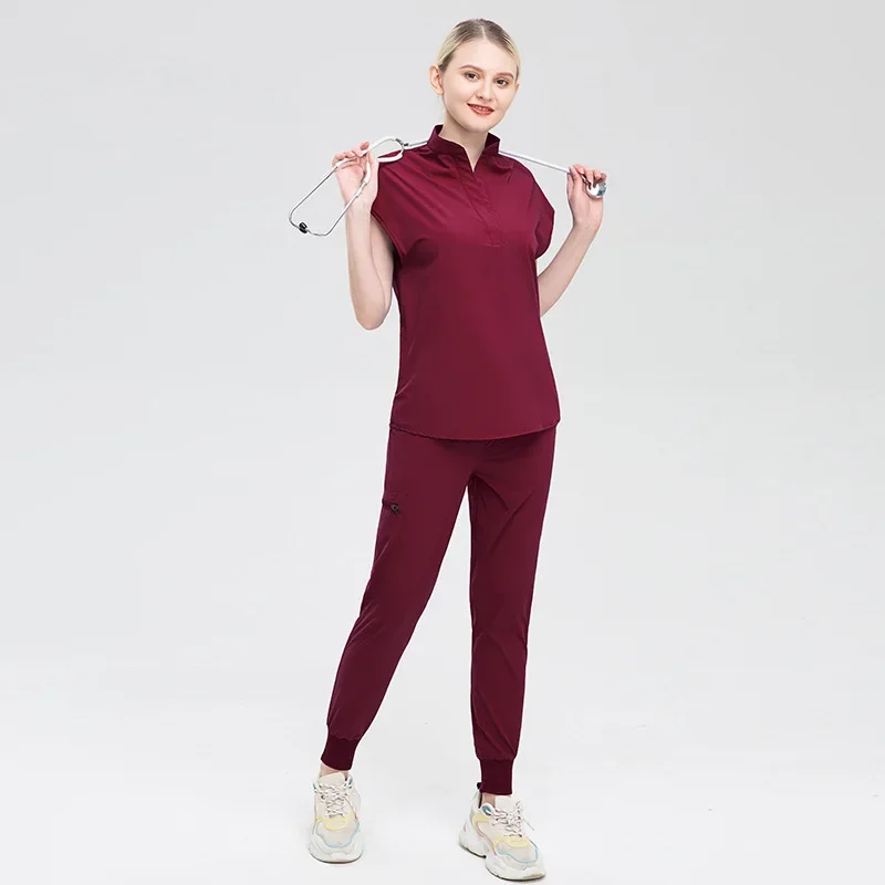 Women Medical Uniforms Scrubs Set Hospital Surgical Gowns Short Sleeve Tops Pant Nursing Accessories Doctors Clothes Work Wear