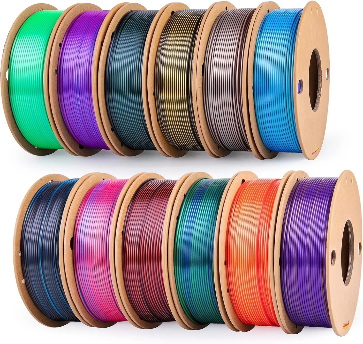 ^For Silk 12 Assorted Multiple Colors PLA+ 3D Printer Filament 1.75mm, 6 Tricolors and 6 Dual Colors, 12 Packs PLA Pro Plus No