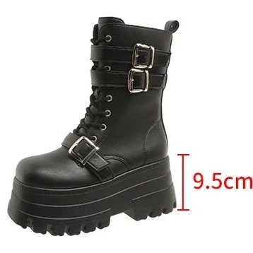 

9.5cm High Women's Goth Platform Boots Fad Designer Belt Buckle Punk Wedges High Heels Women's Boots Party Cosplay Woman's Shoes