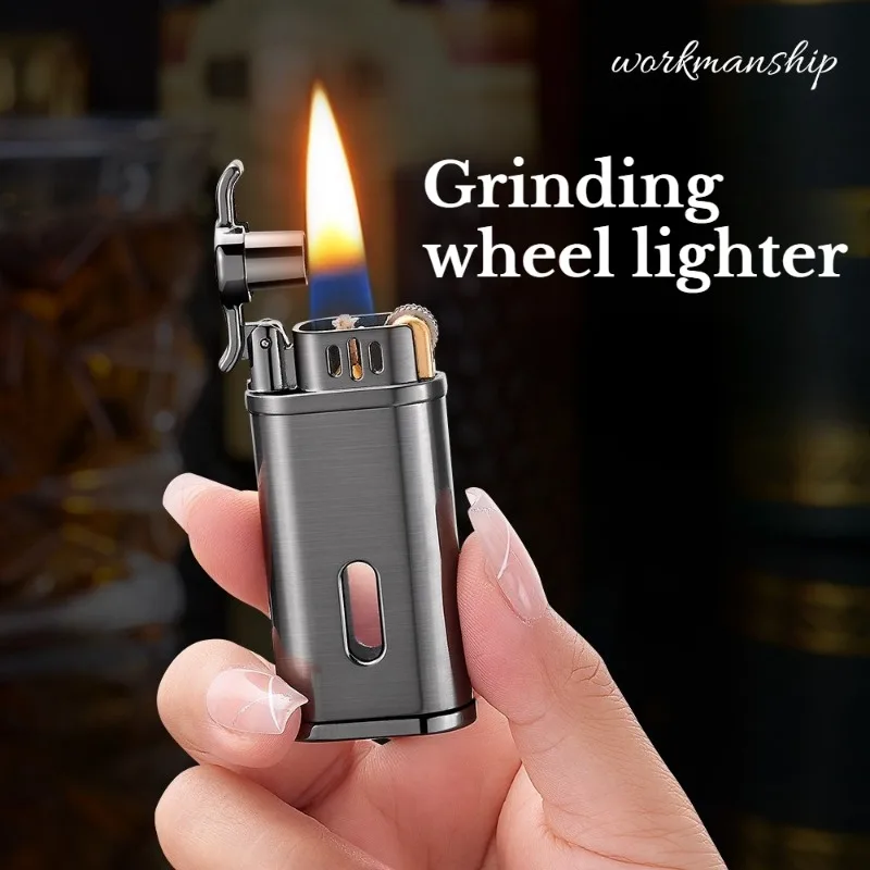 Retro Grinding Wheel Lighter with Visible Air Chamber, High-end Gift, Personalized Trendy Cigarette Lighter, Smoking Accessories