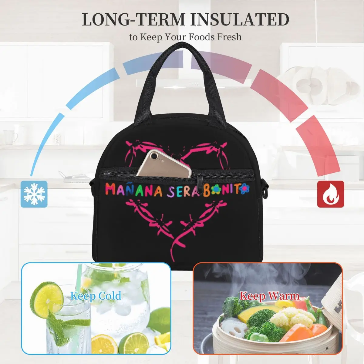 Karol G Manana Sera Bonito Insulated Lunch Bags With Adjustable Shoulder Strap Bichota Season Food Bag Thermal Cooler Bento Box