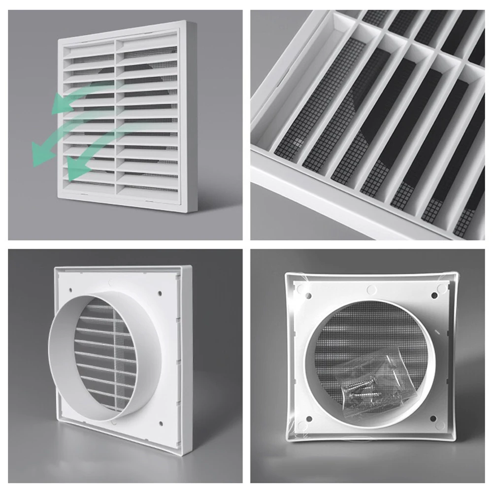 Plastic Louvered Vent Cover White Color with Weather Resistant Build and Airflow Optimization 175x175x50mm for Bath Kitchen