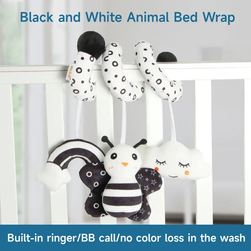 Bebê espiral de pelúcia pendurado brinquedos bebê chocalho macio brinquedos sensoriais preto e branco dos desenhos animados animal cama cabide brinquedos crianças pacificar brinquedos